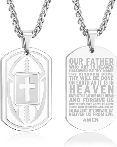 Miniatura 10 de Collar de cruz de versículo bíblico de fútbol para hombres, regalo religioso de acero inoxidable, joyería deportiva de fútbol, regalos de Pascua