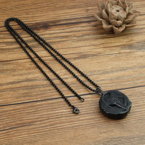 Miniatura 5 de COAI Collar con colgante de piedra de obsidiana Raven para hombres y mujeres