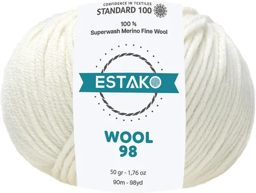 Estako Lana 98 100% Lana Merina Superwash Lana Media Lana Lana Suave Tejido y Crochet Hilo 1.76 oz (50gr) 98 yds (295.3 ft) (6147 - Off White)