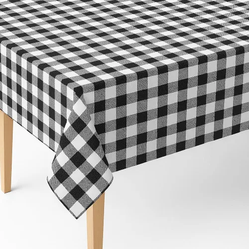 SOFINNI - Mantel a cuadros de vinilo en negro y blanco, mantel trasero de franela impermeable, cubierta de mesa limpia para mesa de comedor