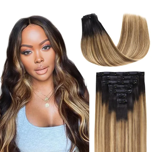 Miniatura 86 de Lashey - Extensiones de cabello con clip sin costuras, de cabello humano real, 7 unidades, 110 g, 14 pulgadas, color negro natural, lacio