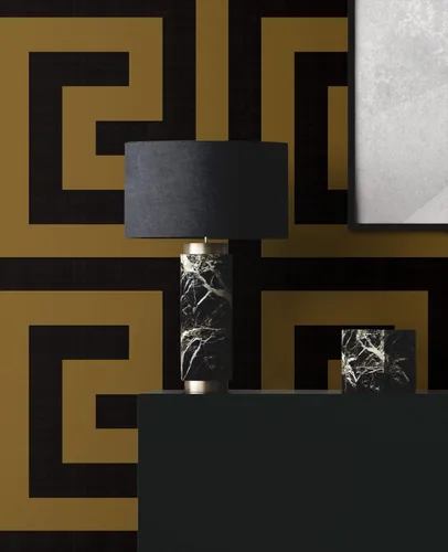 Miniatura 4 de NextWall Laberinto Geo - Papel tapiz autoadhesivo (ébano y dorado)