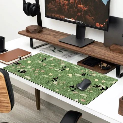 Miniatura 4 de Tapete de Escritorio Verde XL Gato Lindo Planta Genial Almohadilla de Escritorio Tapete de Teclado Kawaii Gato Negro Flor Mousepad Tapete de B-cat