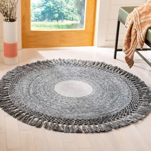 Miniatura 20 de SAFAVIEH Sahara Collection SAH490A - Alfombra de borlas hecha a mano estilo bohemio, redonda de 3 pies, color beige