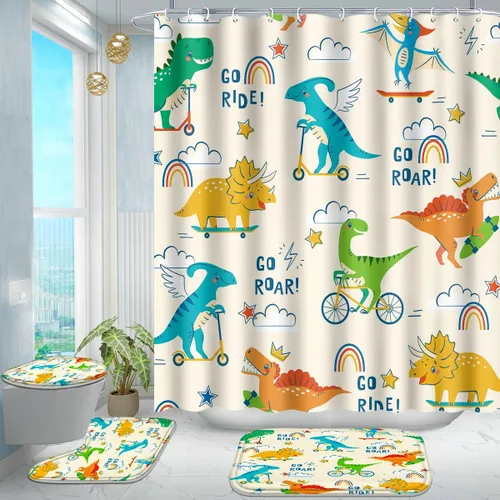 Miniatura 11 de Poedist Juego de 4 cortinas de ducha de baño, juegos de cortinas de baño para niños con alfombras