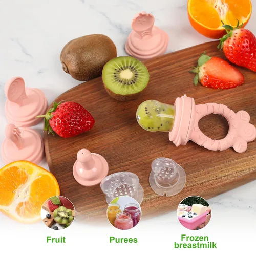 Miniatura 2 de Juego de alimentador de frutas para bebés, alimentador de alimentos frescos de silicona sin BPA con 3 tetinas de repuesto, alimentador de dentición