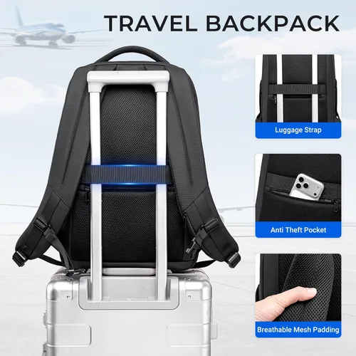 Miniatura 6 de Mochila de viaje para laptop expandida, Negro, Mediana, Mochila Regular Water-Resistant 1800D Oxford Fabric, Side Gussets, USB Charging Port, For