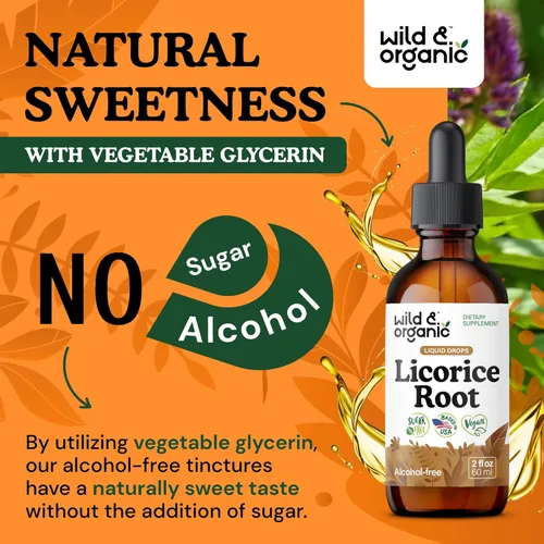 Miniatura 6 de Wild & Organic Tintura de Regaliz - Apoyo Digestivo - Gotas de Extracto de Raíz de Regaliz Puro - Glycyrrhiza Glabra - Suplemento Vegano, Sin Azúcar