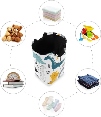 Miniatura 5 de senya Cesta de almacenamiento grande con asas, organizador plegable para ropa de guardería, juguetes, estilo dinosaurio escandinavo Multi 3