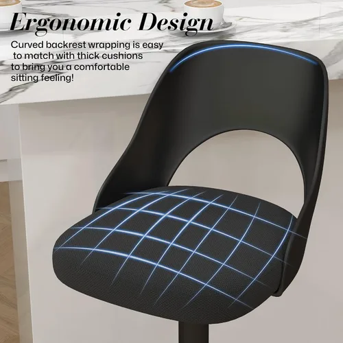 Miniatura 7 de HENGJIANYI Taburete de bar giratorio ajustable en altura con respaldo hueco, silla tapizada con base de metal negro, asiento negro