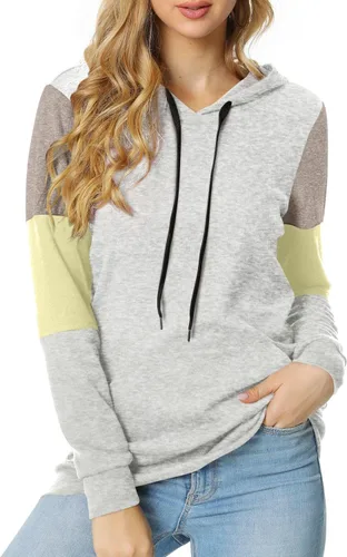 Miniatura 2 de CATHY Sudadera casual con cordón para mujer, manga larga, bloque de color, sudadera con capucha y bolsillo