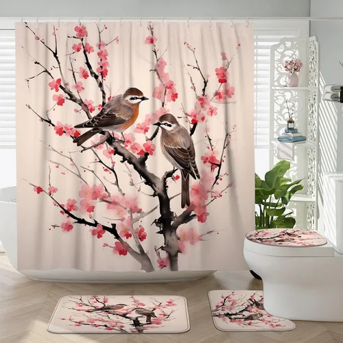 Miniatura 30 de Cortina de ducha japonesa Fuji Mountain de cerezo asiático, cortina de ducha con diseño de anime, decoración de baño, tela de poliéster, 62 x 72 Azul
