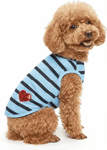 Miniatura 16 de Ropa para Bulldog Francés Camiseta para Perros Pequeños Camiseta de Verano a Rayas para Cachorros, XS, Azul