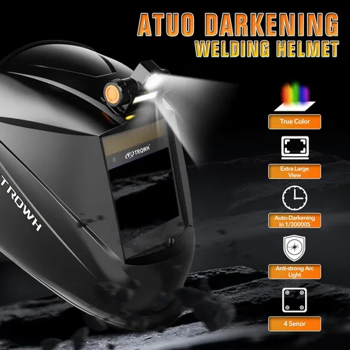 Miniatura 2 de TRQWH Casco de soldadura con vista grande 3.94" x 3.15" con oscurecimiento automático, capucha de soldadura con luz LED, energía solar, color real