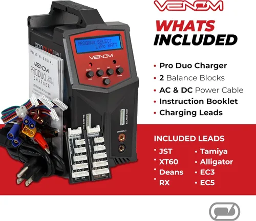 Miniatura 6 de Venom Power Pro Duo LiPo Battery Charger - LCD Screen, Charging Leads - Balance Charger & Discharger for LiPo, LiHV, Li-Ion, Life, NiMH, NiCD, Pb