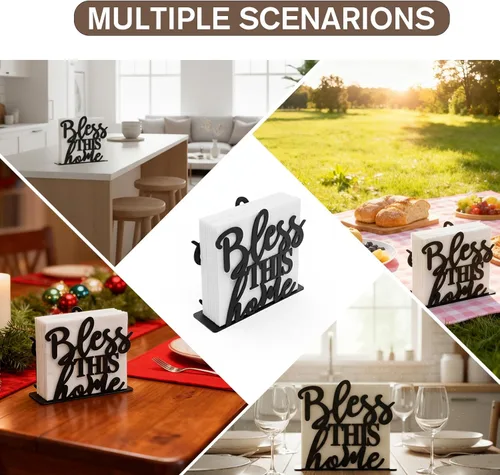 Miniatura 5 de 2Pack Bless This Home Napkin Holder for Table, Modern Metal Black Napkin Holders for Kitchen Dining Tables & Countertops, Paper Cocktail Napkins