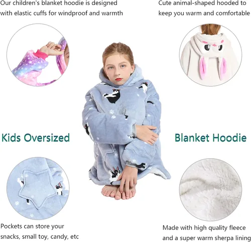 Miniatura 5 de Manta de gran tamaño con capucha para niños, manta Sherpa para niños y adolescentes, sudadera gigante con capucha esponjosa