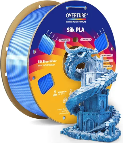 Miniatura 15 de OVERTURE - Paquete de filamento de seda PLA, sin obstrucciones, brillante, filamento metálico brillante para impresora 3D, carrete de 1 kg * 4