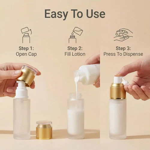 Miniatura 5 de QUUPY Paquete de 3 botellas vacías recargables de vidrio esmerilado transparente, dispensadores de cosméticos portátiles de viaje para loción