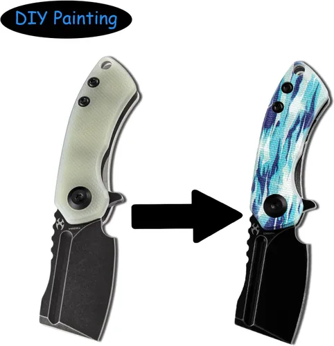 Miniatura 6 de KANSEPT Knives Mini Korvid Cleaver Mini cuchillo de bolsillo para hombre, 1.45 pulgadas, hoja negra lavada a la piedra de 60.6 in, jade G10