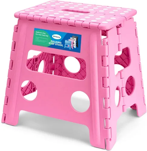 Miniatura 12 de Dyforce Taburete plegable de 17.5 pulgadas, capacidad de 400 libras, taburete plegable de plástico resistente para adultos, taburete con asa, fácil