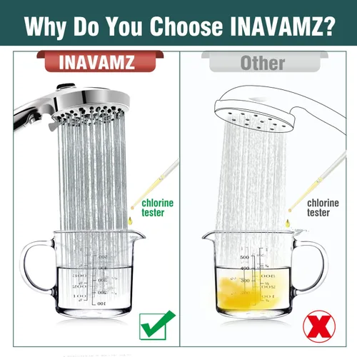 Miniatura 5 de INAVAMZ Cabezal de ducha de mano de 2.5GPM con filtro: 9 modos de pulverización, cabezal de ducha de alta presión con interruptor de pausa