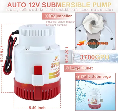 Miniatura 3 de Bomba de agua sumergible de sentina de 3700 GPH Bomba de agua de 12 V CC con interruptor de flotador adecuada para ferry, yate, sistema de drenaje