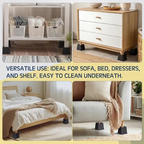 Miniatura 7 de Paquete de 6 elevadores de cama ajustables de 3 y 5 pulgadas apilables o de 8 pulgadas combinados de 8 pulgadas para sofá, patas de escritorio