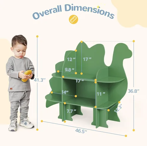 Miniatura 2 de Curipeer Estantería de dinosaurio para niños, estantería de 2 niveles para niños, estantería para bebés y almacenamiento de juguetes, estantería