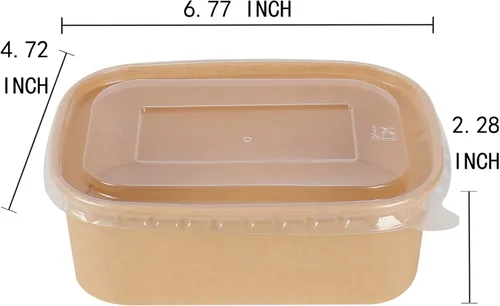 Miniatura 6 de Cuencos de papel kraft desechables de 25 onzas con tapas, recipientes rectangulares para alimentos, cuencos de sopa, suministros de fiesta, cuencos