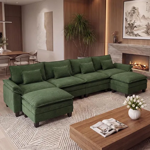 Miniatura 27 de URRED Cloud Couch Sofá Seccional Modular, Sofá Moderno en Forma de U de Asiento Profundo de 157", con 2 Otomanas y Almohadas, Sofás de Chenilla Azul