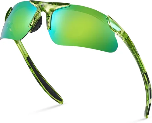 Miniatura 11 de Gafas de sol deportivas polarizadas para niños y niñas, gafas de béisbol y sóftbol, montura TR90 Negro Espejo azul hielo