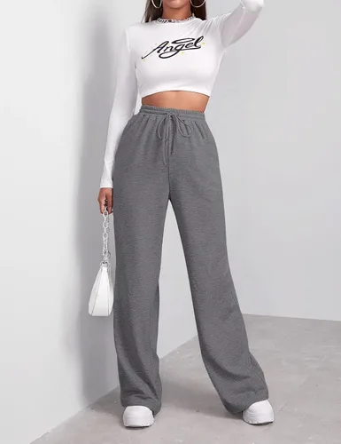 Miniatura 5 de Pantalones deportivos de pierna ancha para mujer, elásticos, de cintura alta, con cordón y bolsillos