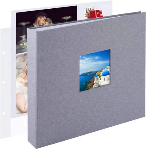 1DOT2 Álbum de fotos grande de scrapbook DIY de 12 x 12 pulgadas con 3 anillos, diario con 30 fundas de plástico, 60 páginas y cubierta de tela para