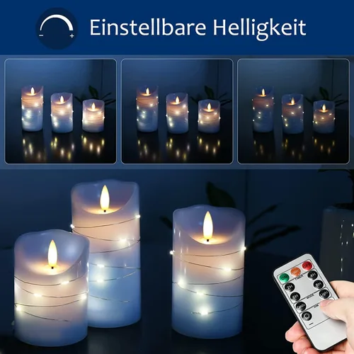 Miniatura 3 de DANIP - Vela LED sin llama azul cielo, con cuerda de estrella integrada, juego de 3 velas LED, con control remoto de 11 botones, función de Sky