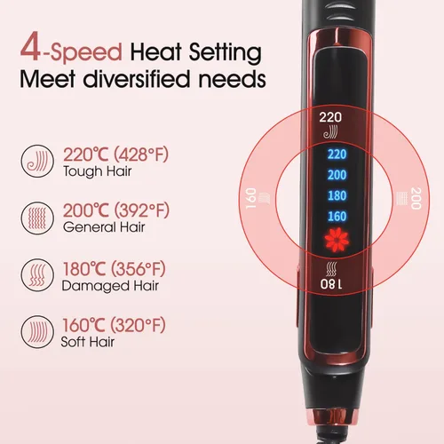 Miniatura 5 de Plancha plana de 1 pulgada, alisadora profesional de cerámica para cabello rizado, calentamiento rápido, doble voltaje, color negro