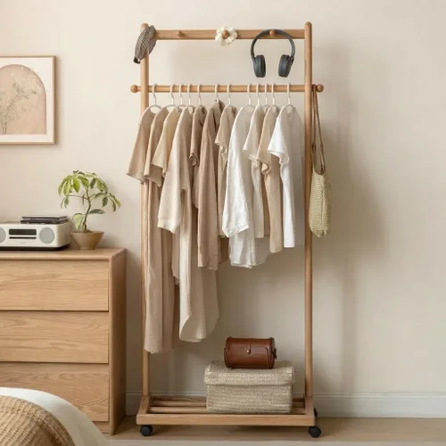 Miniatura 11 de Perchero de madera maciza, perchero con estantes para dormitorio, sala de estar, entrada, 16 x 20 x 63 pulgadas, madera de roble, natural