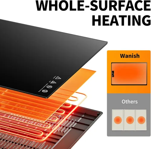 Miniatura 7 de Bandeja de calentamiento eléctrica, L, 22 x 14 pulgadas, alfombrilla de calentamiento de vidrio templado para alimentos, color negro Keep Food