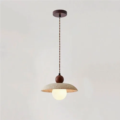White Globe Glass Pendant Light Nordic Kitchen Island Hanging Lamp Japanese Wabi-Sabi Yellow Travertine Chandelier for Dining Room Bar Counter