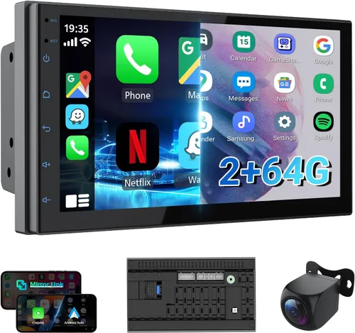 Haudio Estéreo de auto de doble DIN de 7 pulgadas, radio táctil para automóvil con Apple Carplay inalámbrico y Android Auto, Mirror Link, Bluetooth,