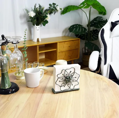 Miniatura 5 de OwlGift Servilletero de estilo floral, dispensador de pañuelos independiente, almacenamiento de servilletas para mesa de comedor, para el hogar