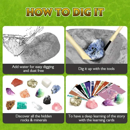 Miniatura 4 de Kit de 12 excavaciones naturales de roca y minerales, juguete educativo STEM para niños, piedras preciosas mineras, rocas y minerales, recuerdos