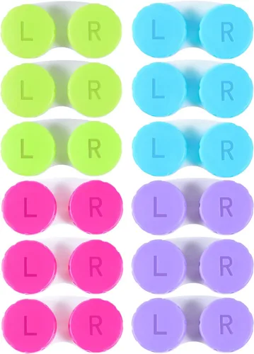 KISEER Paquete de 12 cajas coloridas para lentes de contacto Kit de almacenamiento en remojo