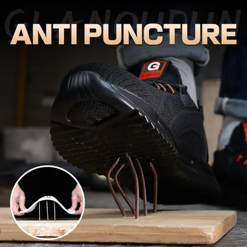 Miniatura 3 de GLANOUDUN Zapatos de punta de acero para hombre, zapatos de trabajo ligeros para hombres, zapatos de seguridad indestructibles para hombres, zapatos