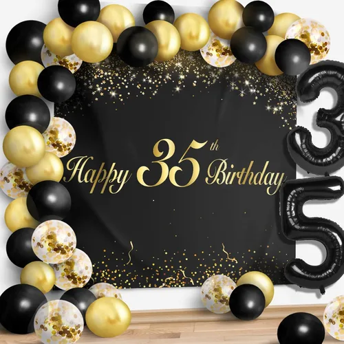 Miniatura 31 de Juego de globos negros de feliz cumpleaños 70 – Decoración de guirnalda temática de fiesta con texto en inglés "Cheers to 70 Years Old Party Theme