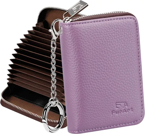 FurArt Cartera con Cremallera para Mujeres, Cartera con Bloqueo RFID para Tarjetas de Crédito, Portador de Tarjetas de Presentación, Cartera Llavero