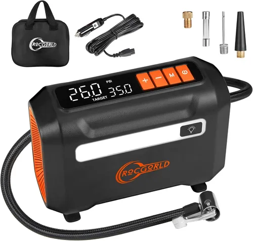 Miniatura 8 de ROCGORLD R8 Inflador de Neumáticos Compresor de Aire Portátil, Compresor de Aire Portátil DC 12V con Pantalla Digital Doble Grande, Inflado 3X Más