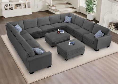 Miniatura 31 de Legend Vansen Sofá modular de gran tamaño, sofá en forma de U de 7 asientos con otomana, sofá de pana con asiento profundo, sofás seccionales Gris