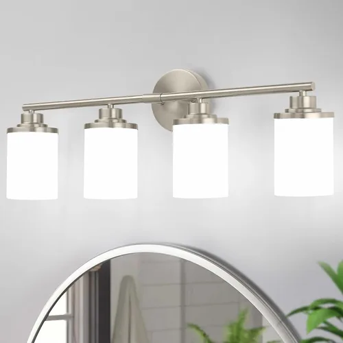 Miniatura 14 de Lámparas de baño, luces de baño negras mate, luz de tocador de 4 luces sobre espejo, moderna lámpara de tocador con vidrio esmerilado