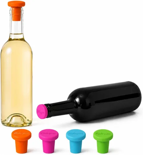 Bakerpan Tapones de silicona para botellas de vino, juego de 4 tapones de vino reutilizables, herméticos y a prueba de fugas, se adapta a cuellos de